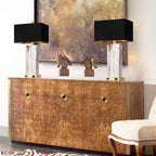 Marble Touch-Control Table Lamp with USB Charging Ports, Black Shade, Set of 2
