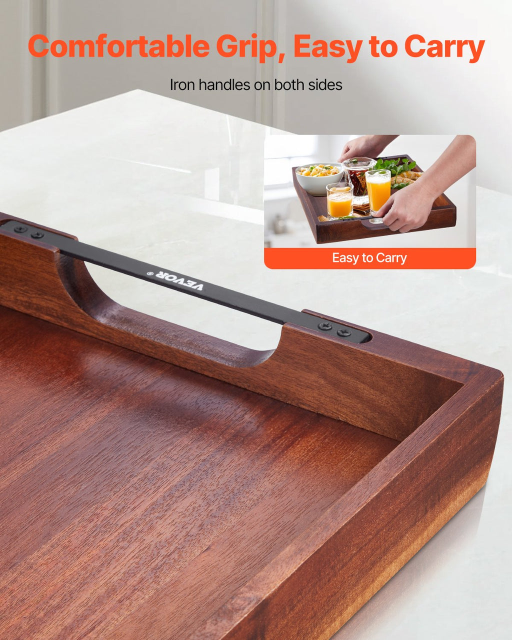 Serving Tray 17x12.2 Inch Acacia Food Serving Table Laptop Desk With H