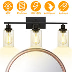 1Pc 3-Light Wall Sconce Lighting With Clear Glass Shade Bathroom Vanit