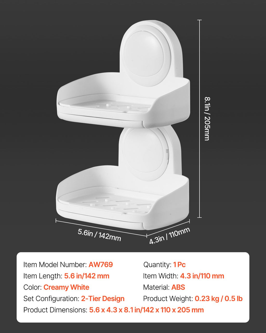 Suction Cup Soap Dish With Double Layer Holder With Drain Tray For Sho