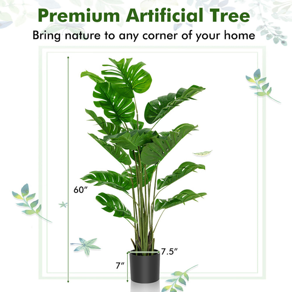 5 Feet Artificial Tree Faux Monstera Deliciosa Plant For Home Indoor A