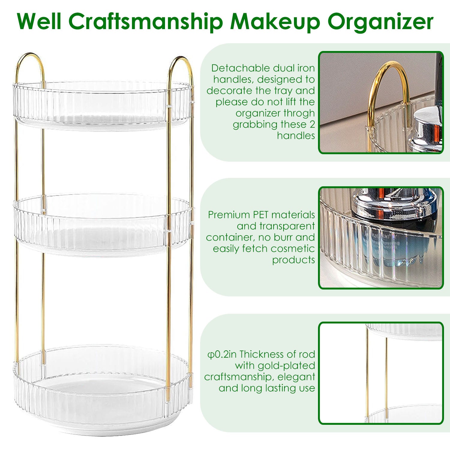 1 Set 3 Tier Rotating Makeup Organizer 360 Degree Spinning Perfume Cos