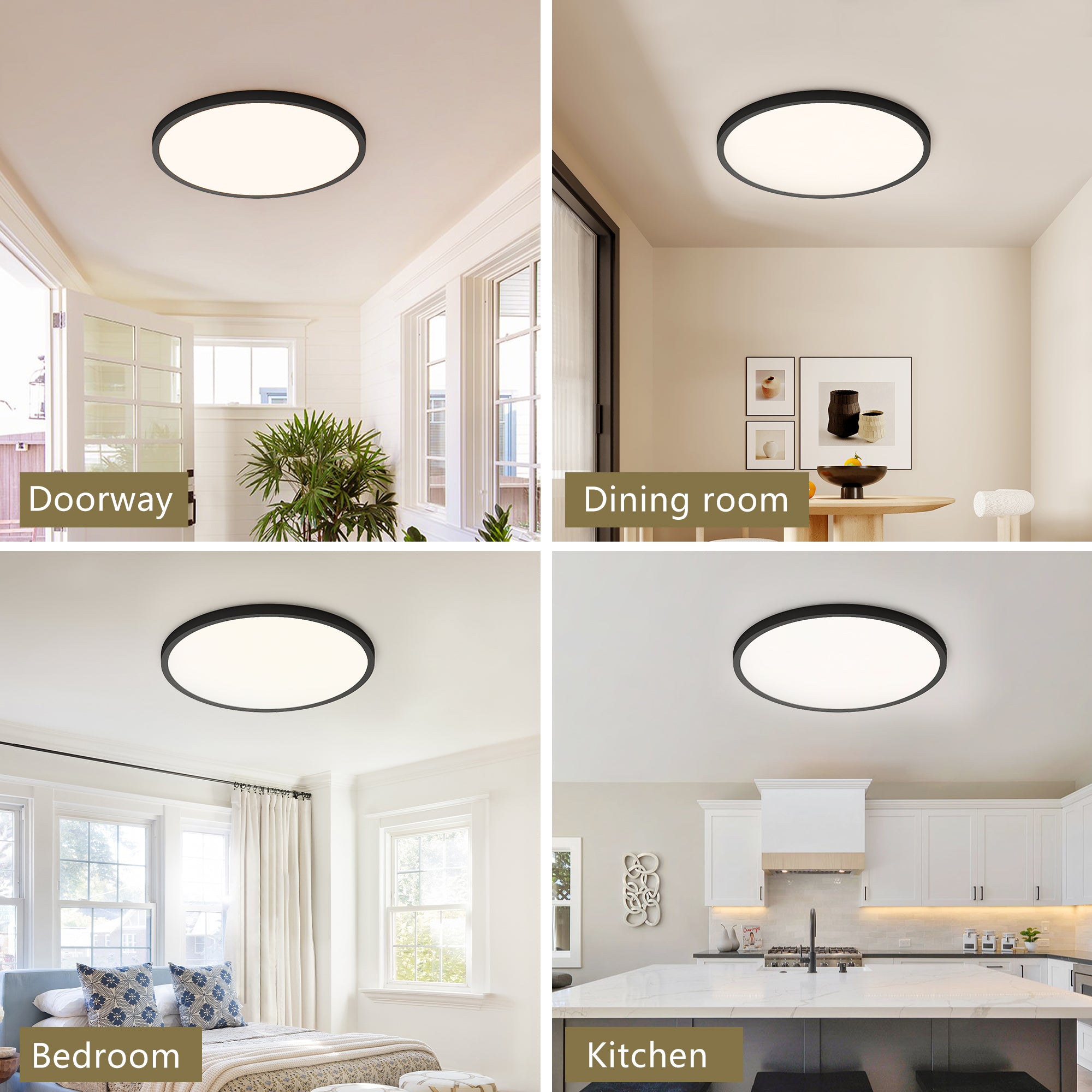 4 PACK Flush Mount LED Ceiling Light Fixture Black