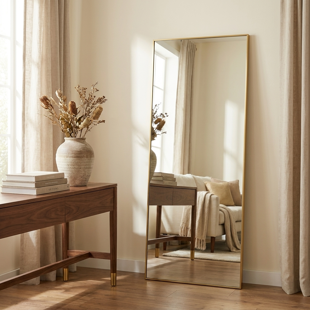 Floor Standing Mirror styled in a warm modern interior