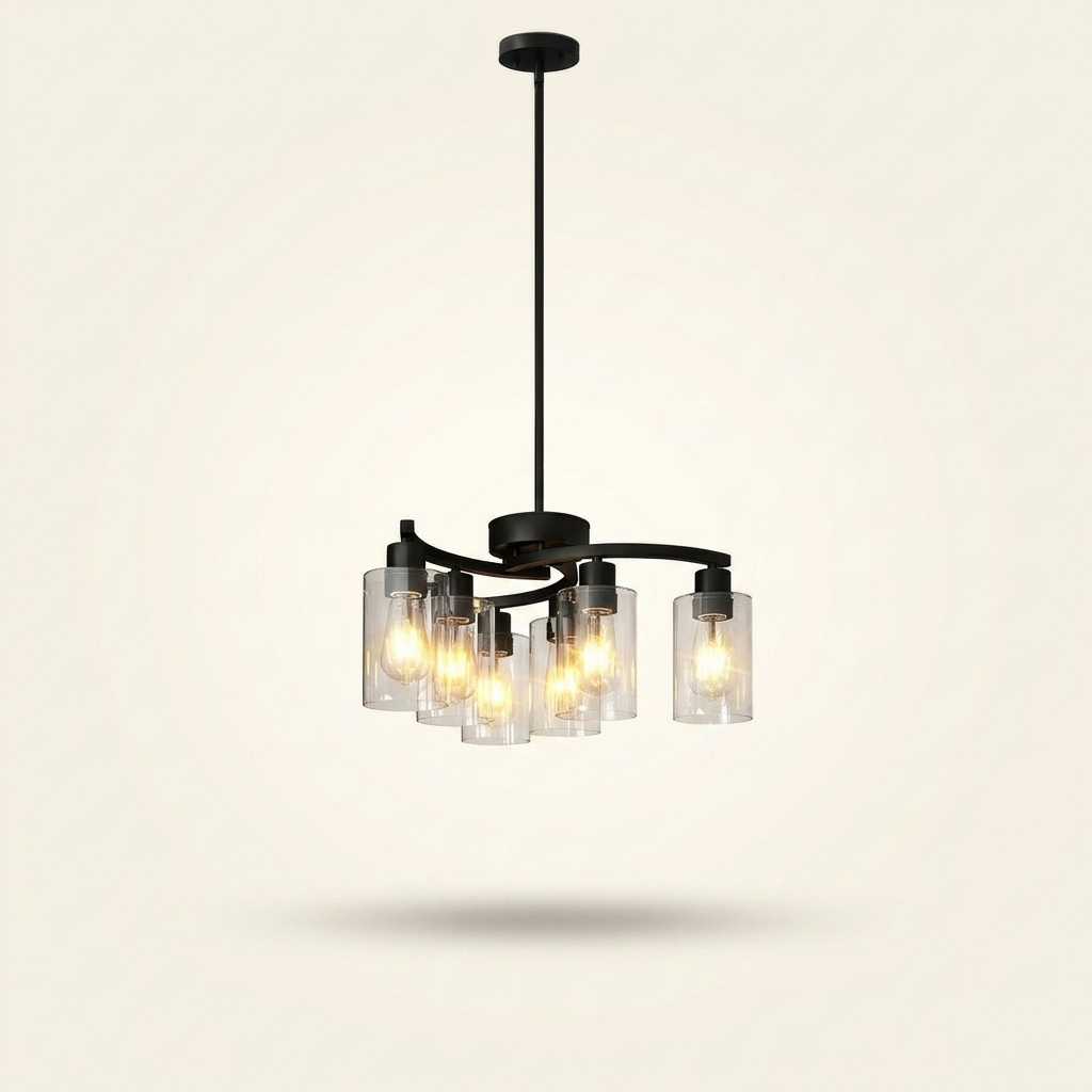 6-Light Modern Farmhouse Black Chandelier on a warm cream background
