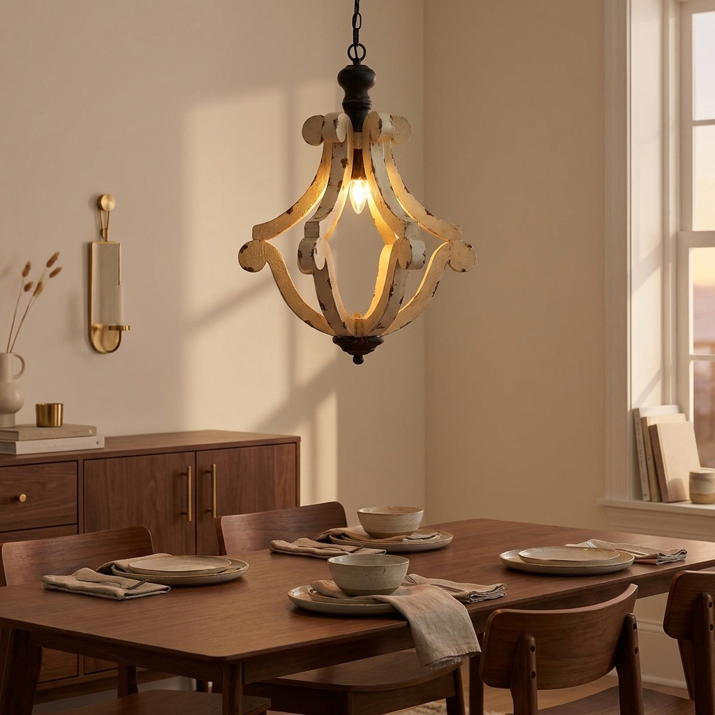Farmhouse Chandelier styled in a warm modern interior