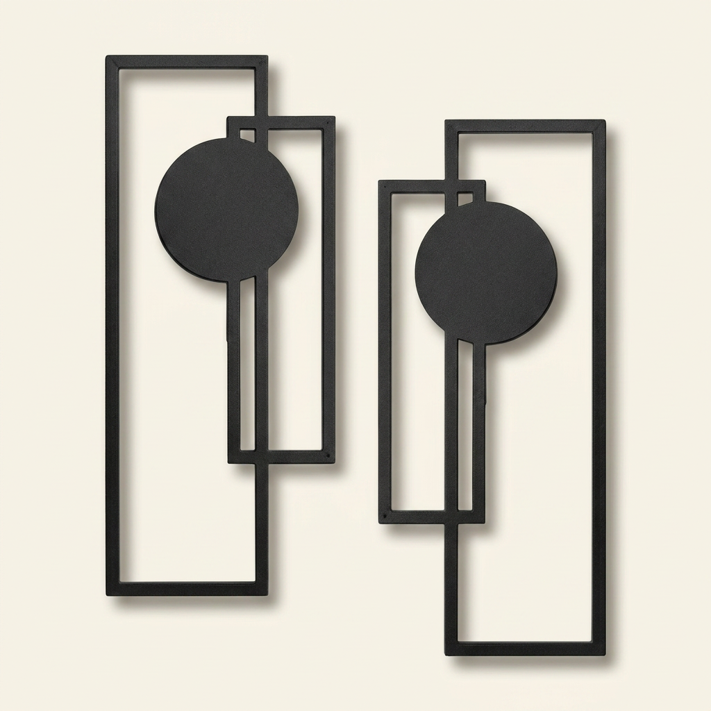 2Pcs Metal Wall Decoration-Minimalist Abstract Geometric on a warm cream background