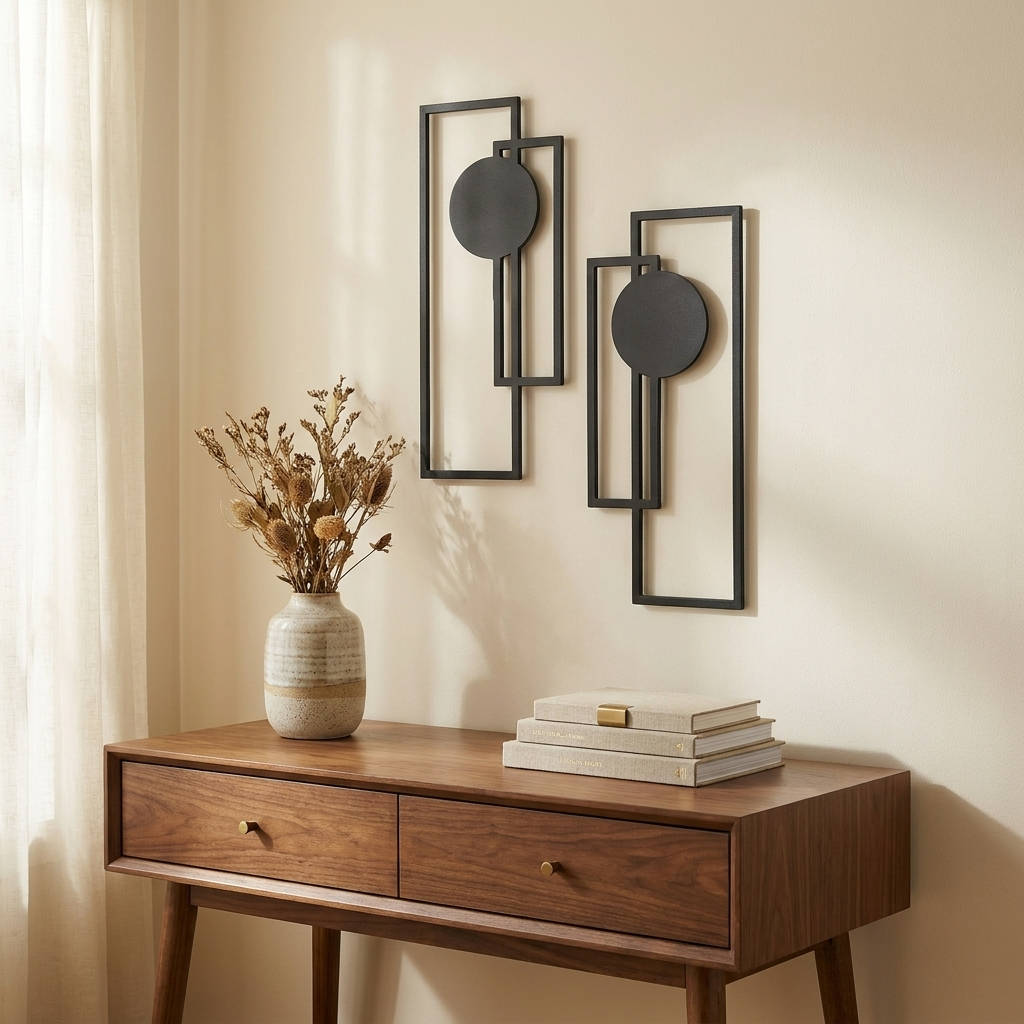 2Pcs Metal Wall Decoration-Minimalist Abstract Geometric styled in a warm modern interior