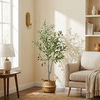 1 Artificial Olive Tree styled in a warm modern interior