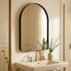 Arched Wall Mirror For Bathroom Over Sink styled in a warm modern interior