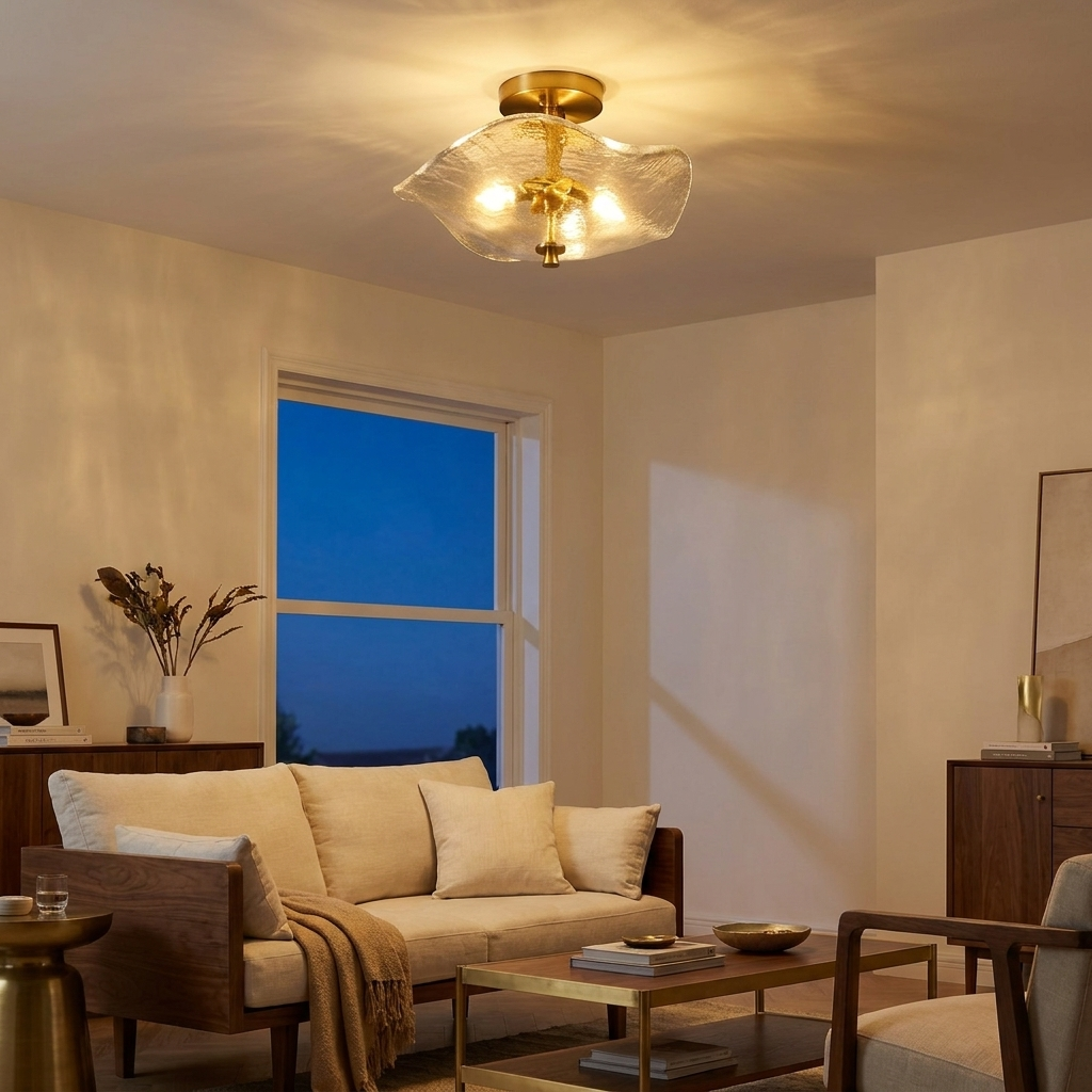 16.5inch Glass Semi Flush Mount Ceiling Light Fixture styled in a warm modern interior