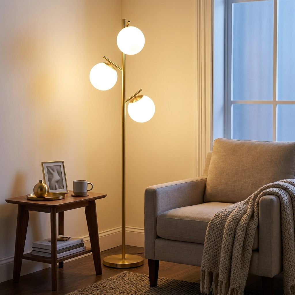 Modern 3-Light Floor Lamp for Living Room styled in a warm modern interior