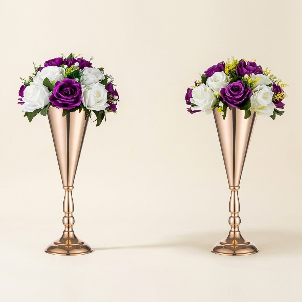 2 Pcs Golden Vase Flower Wedding Centerpieces on a warm cream background