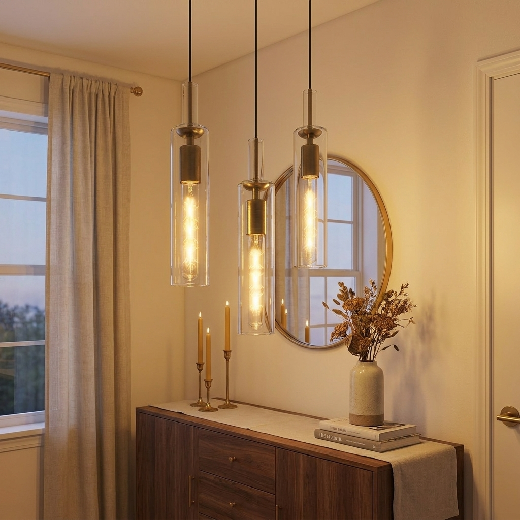 Gold Pendant Light Fixtures styled in a warm modern interior