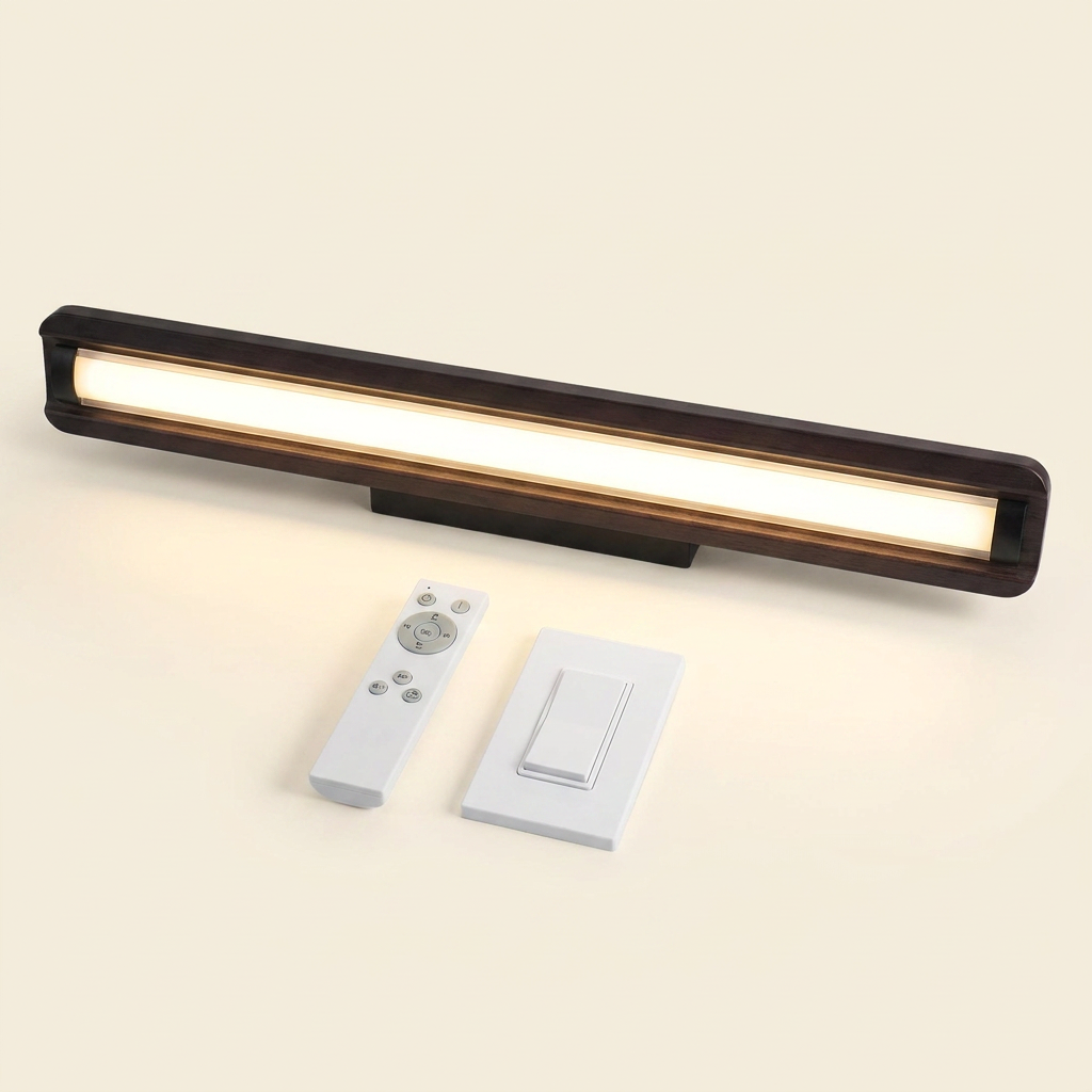 51-inch Walnut Wood Modern LED Pendant Light on a warm cream background