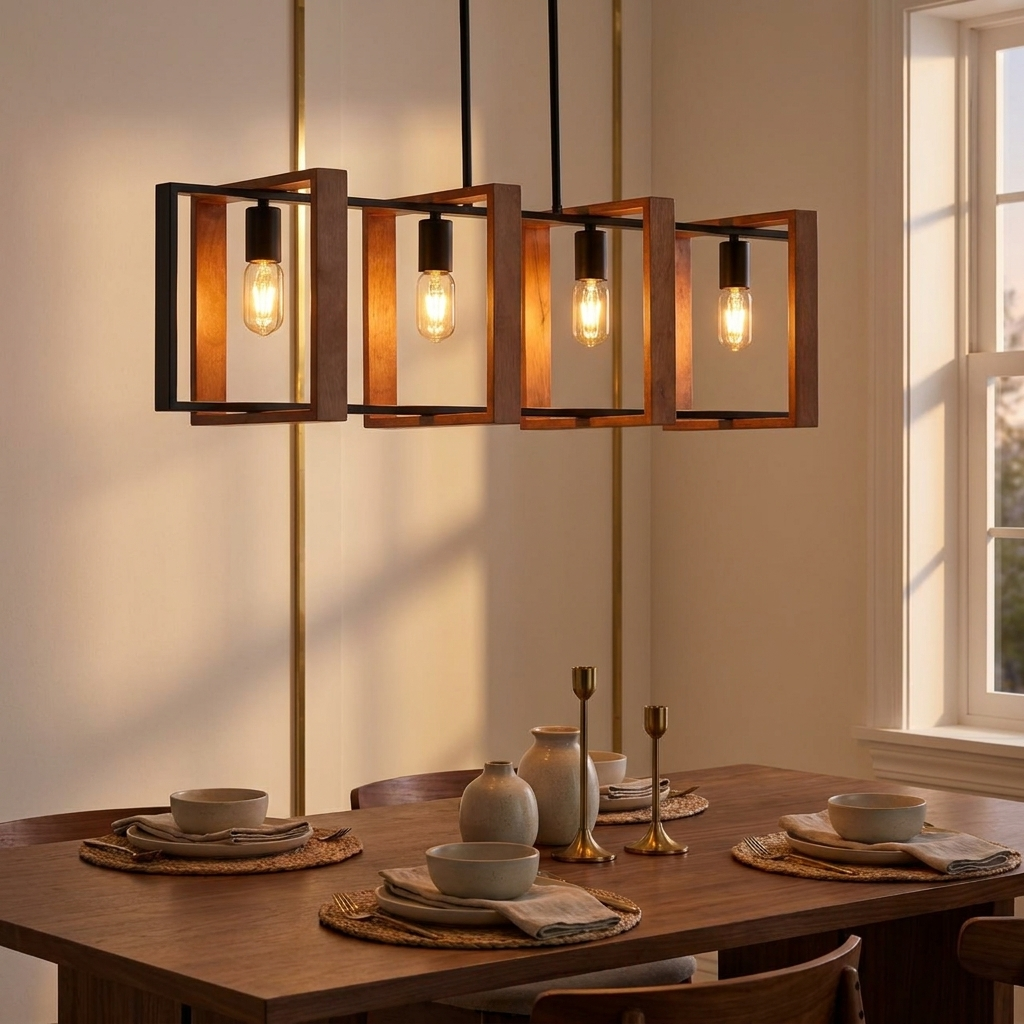 4-Light Kitchen Island Lights Pendant Light Farmhouse Dining Room Ligh styled in a warm modern interior