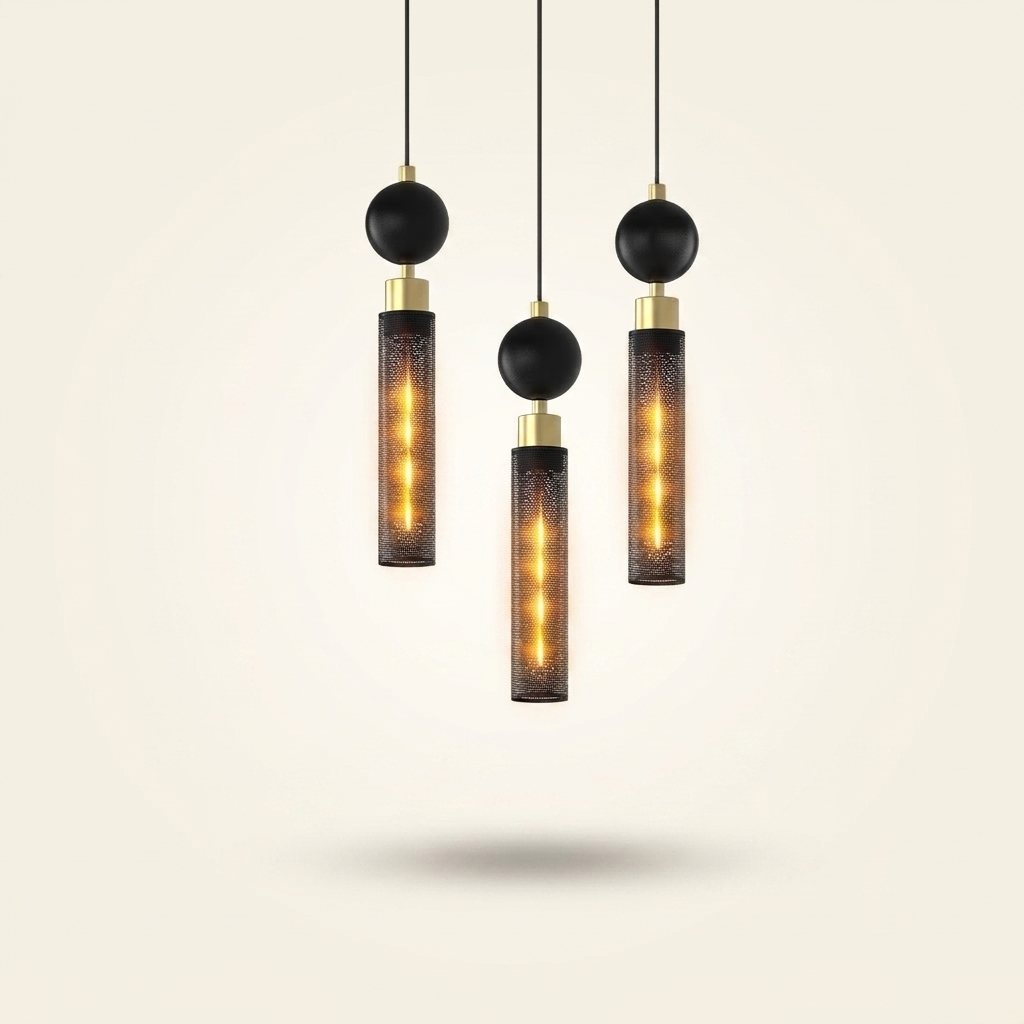 Modern Black Wrought Iron Pendant Light For Kitchen Island on a warm cream background