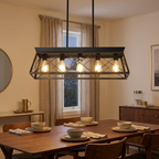 32in Black Gold Industrial 5-Light Pendant Chandelier styled in a warm modern interior