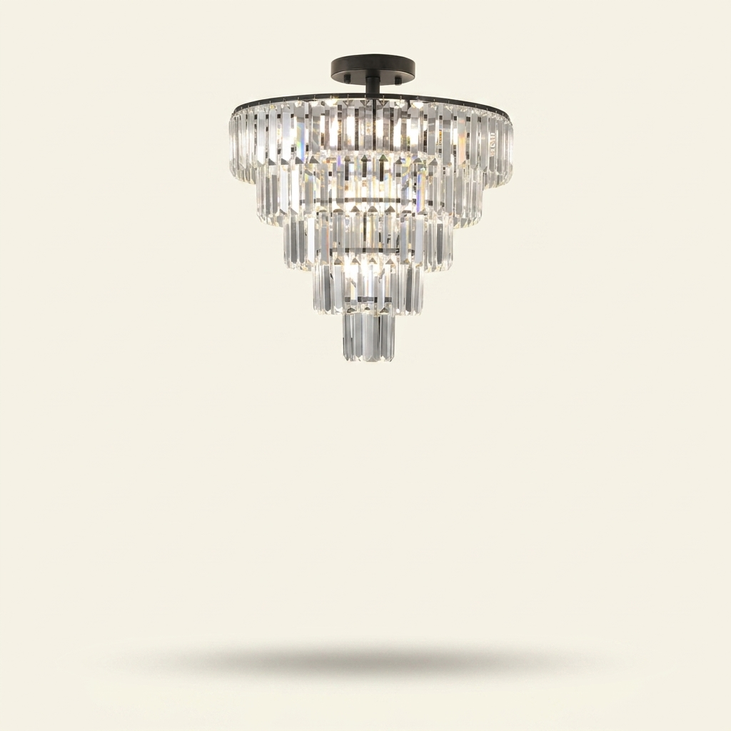 Large Black Crystal Chandelier on a warm cream background
