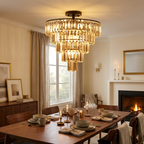 Large Black Crystal Chandelier styled in a warm modern interior