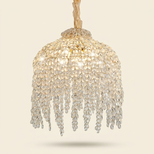 16 Inch 5-Light Crystal Pendant Light Chandelier- Elegant Waterfall De on a warm cream background