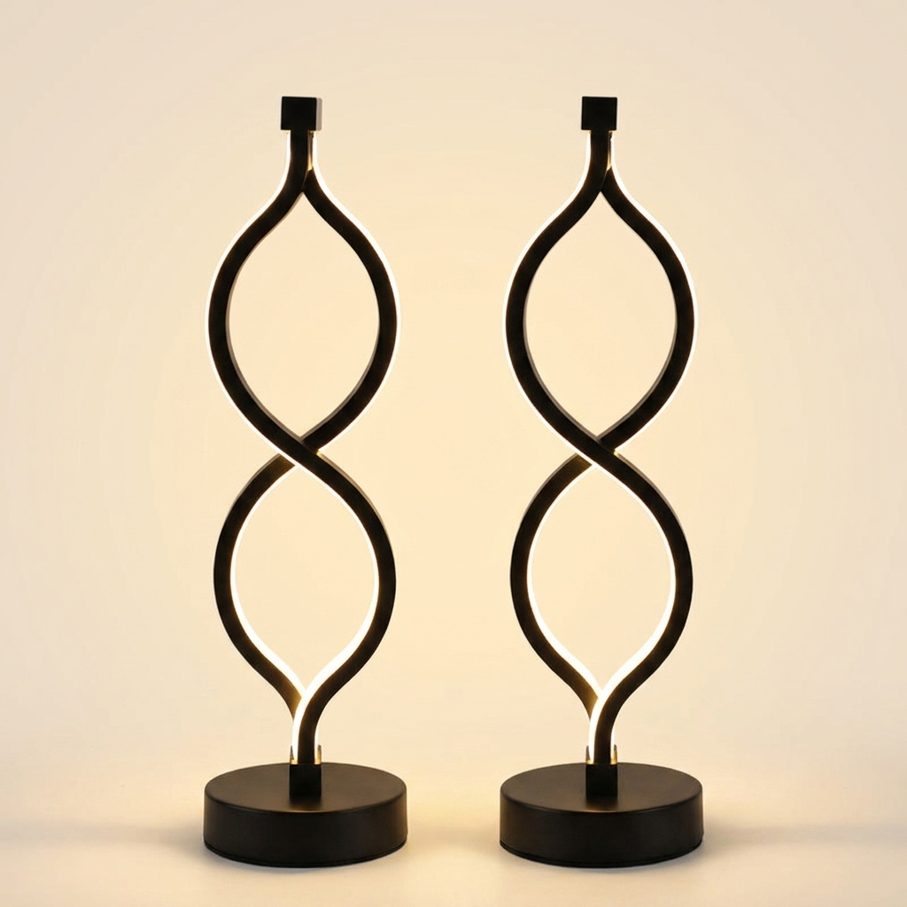2Pcs Modern Wave-Shaped USB Desk Lamp With 3-Color Dimmable Lighting F on a warm cream background