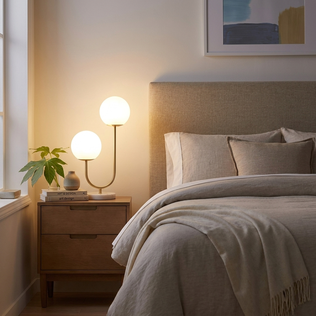 Metal 2-Light Globe Table Lamp styled in a warm modern interior