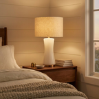 Cascade Glass Lamp Golden Base Off White Glass Table Lamp styled in a warm modern interior