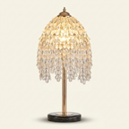 19 Inch Height Elegant Crystal Table Lamp Vintage Waterfall Design Wit on a warm cream background