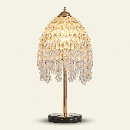 19 Inch Height Elegant Crystal Table Lamp Vintage Waterfall Design Wit on a warm cream background