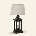 20.5in Black Gold Farmhouse Bedside Table Lamp on a warm cream background