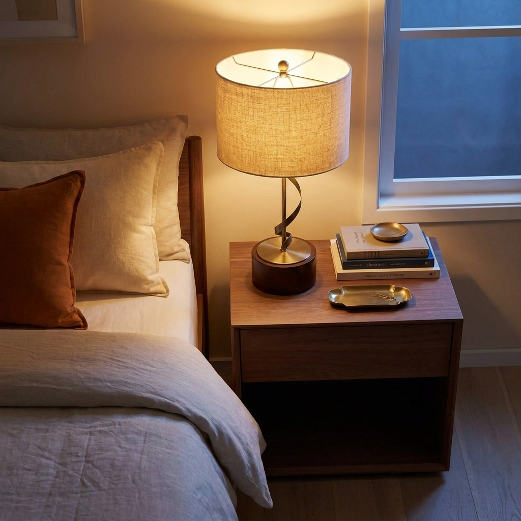 Bedside Bedroom Nightstand Desk Lamp Bedroom Study Lamps Solid Wood Cr styled in a warm modern interior