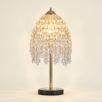 19 Inch Height Elegant Crystal Table Lamp Vintage Waterfall Design Wit on a warm cream background