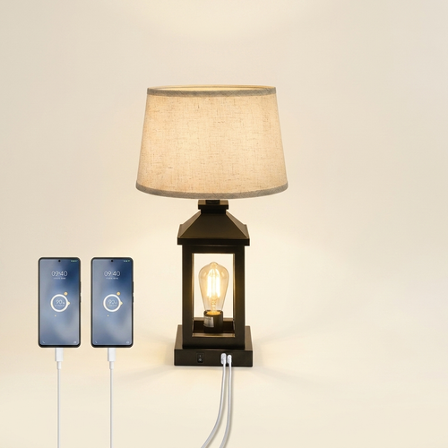 20.5in Black Farmhouse Bedside Table Lamp For Living Room on a warm cream background