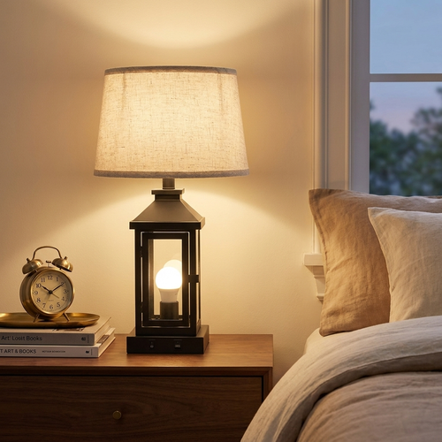 20.5in Black Farmhouse Bedside Table Lamp For Living Room styled in a warm modern interior