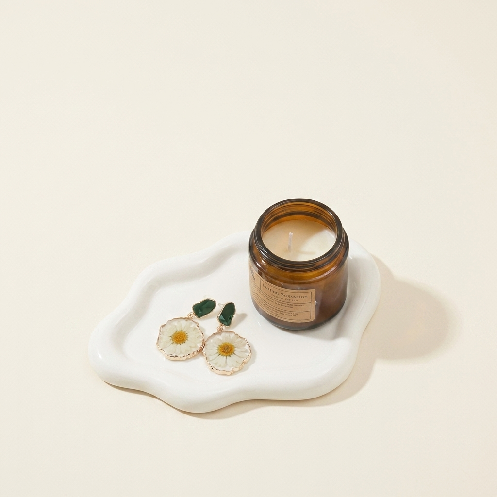 Ceramic Jewelry Tray Trinket Dish on a warm cream background