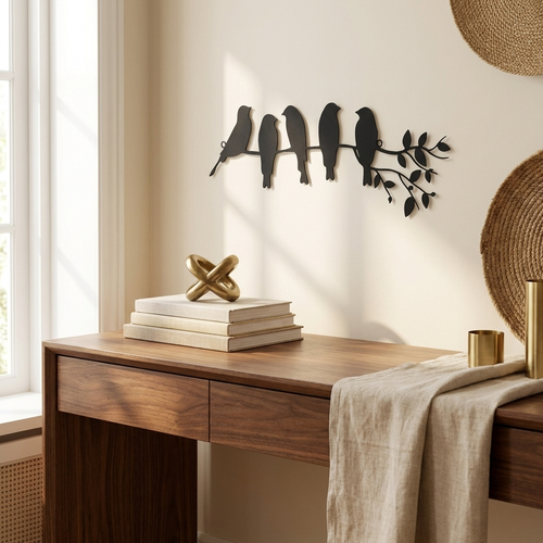 1PC Metal Bird Wall Art styled in a warm modern interior