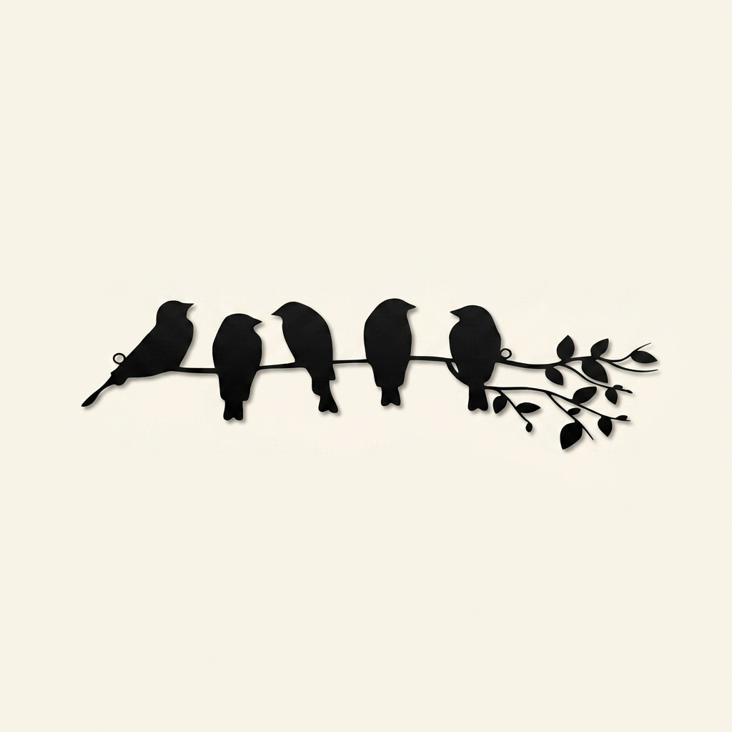 1PC Fashionable Metal Bird Wall Art - Bird On The Branch Wall Ornament on a warm cream background