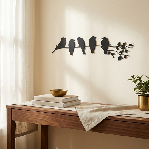 1PC Fashionable Metal Bird Wall Art - Bird On The Branch Wall Ornament styled in a warm modern interior