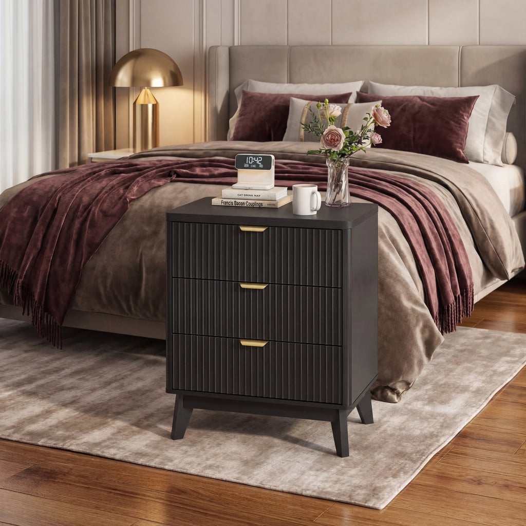 Fluted Wood Nightstand | Curved Drawer Design