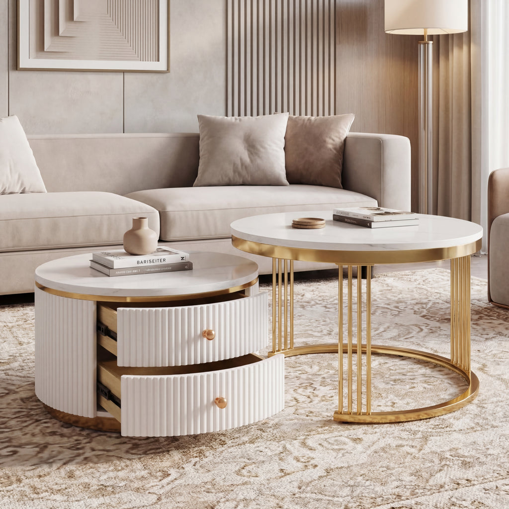 Gold White Nesting Tables | Round Design